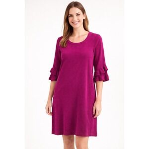 Talbots Petites Magenta Ruffle Sleeve Sweater Dress LP Pink Viscose Blend Knit